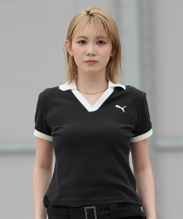 PUMA プーマ 半袖 Tシャツ レディース シンプル WARDROBE ESS ポロシャツ 636874