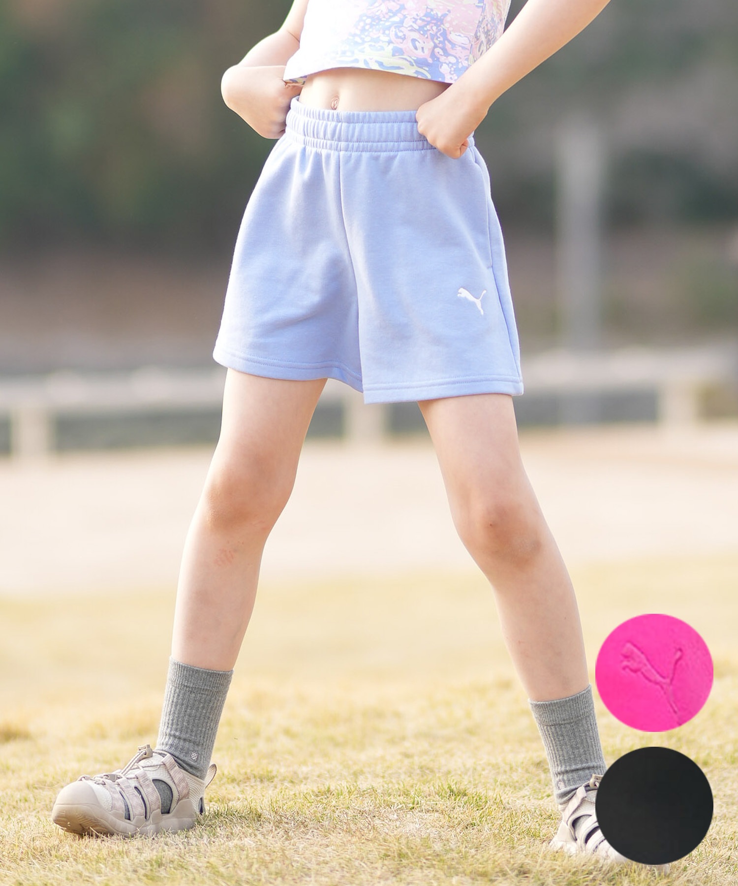 PUMA プーマ ハーフパンツ ショートパンツ キッズ ジュニア 子供 ESS プーマ ロゴ ハイウェスト ショートPT TR G 694245(59-130cm)