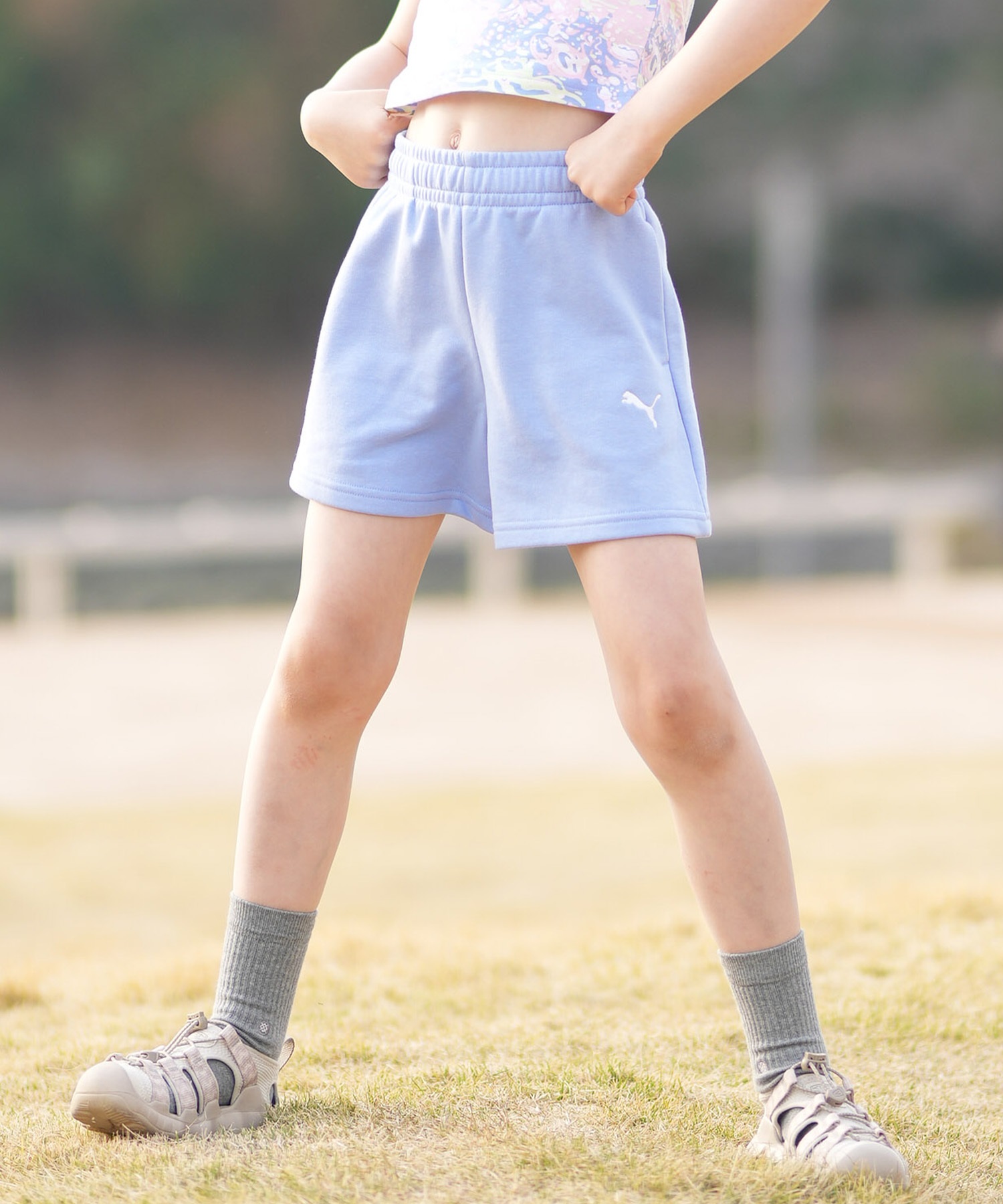PUMA プーマ ハーフパンツ ショートパンツ キッズ ジュニア 子供 ESS プーマ ロゴ ハイウェスト ショートPT TR G 694245(60-130cm)