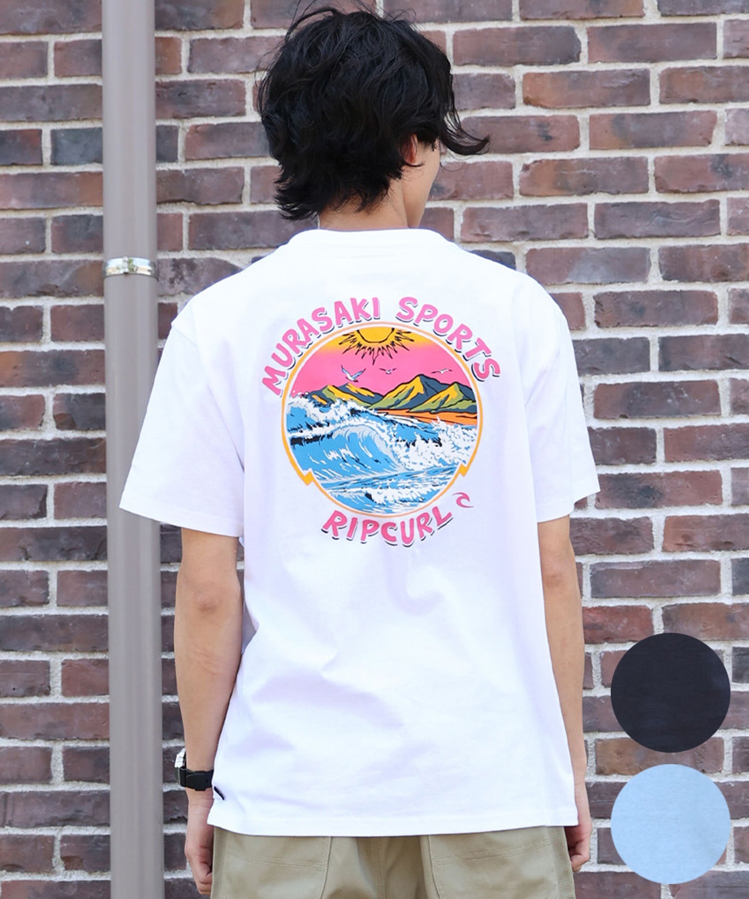 MURASAKI ムラサキ × RIPCURL リップカール コラボレーション 半袖 Tシャツ メンズ M RCM6S-2101 ムラサキスポーツ限定(WHT-M)