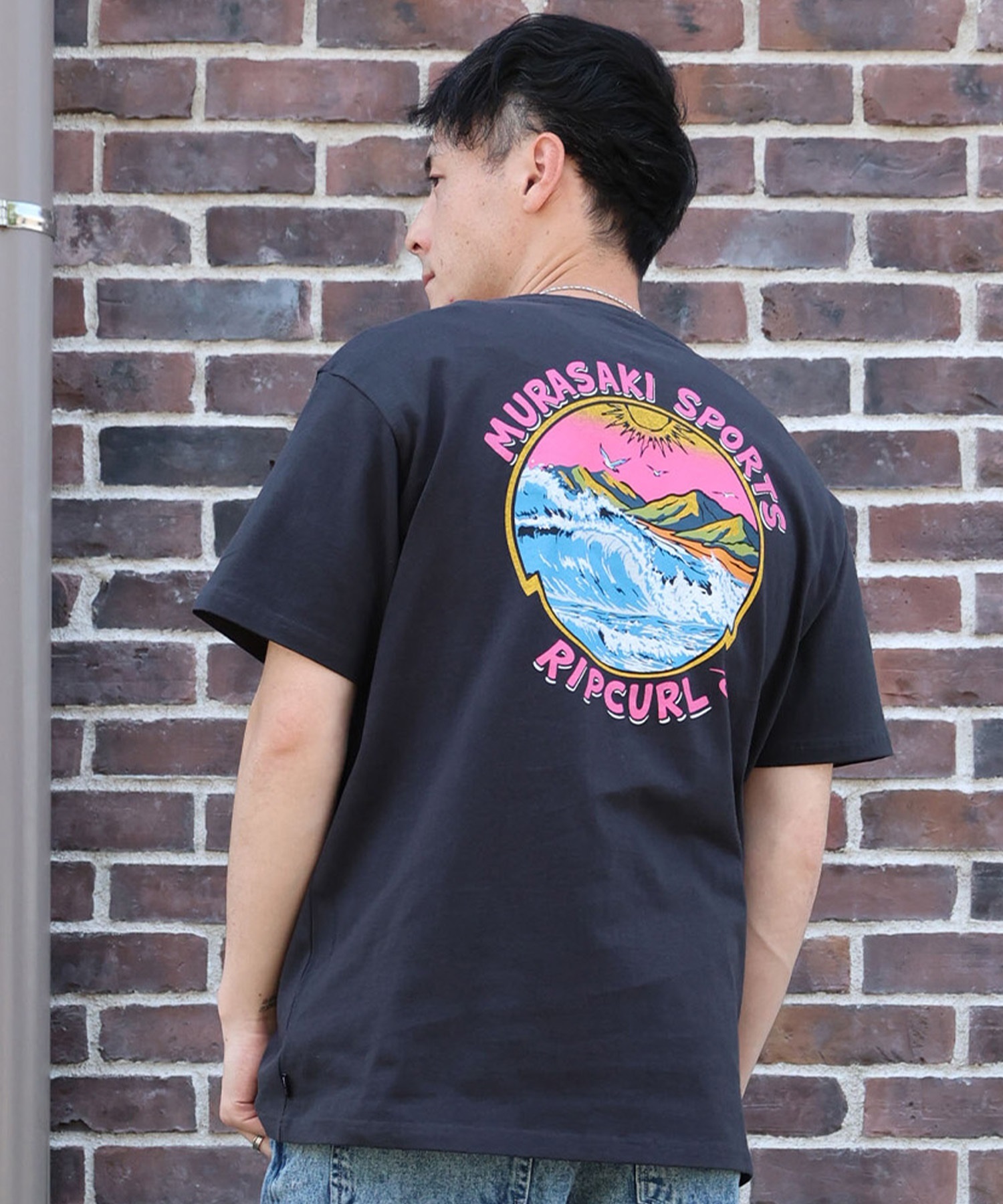 MURASAKI ムラサキ × RIPCURL リップカール コラボレーション 半袖 Tシャツ メンズ M RCM6S-2101 ムラサキスポーツ限定(BLK-M)