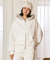 RIKKA FEMME リッカファム ジップアップ パーカー フーディー レディース スウェット 裏毛 ファー付き ロゴ刺繍 RF6F-1202(WHT-FREE)