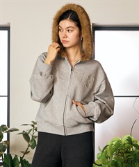 RIKKA FEMME リッカファム ジップアップ パーカー フーディー レディース スウェット 裏毛 ファー付き ロゴ刺繍 RF6F-1202(GRY-FREE)