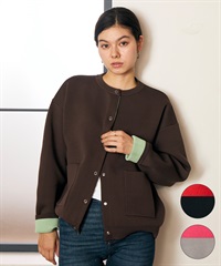 RIKKA FEMME リッカファム ニット セーター カーディガン レディース ウォッシャブル 裏配色 スウェット風 RF6F-1302(BLK-FREE)