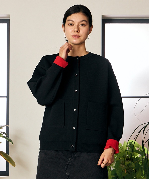 RIKKA FEMME リッカファム ニット セーター カーディガン レディース ウォッシャブル 裏配色 スウェット風 RF6F-1302