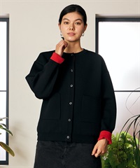 RIKKA FEMME リッカファム ニット セーター カーディガン レディース ウォッシャブル 裏配色 スウェット風 RF6F-1302(BLK-FREE)