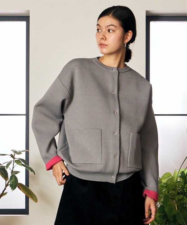 RIKKA FEMME リッカファム ニット セーター カーディガン レディース ウォッシャブル 裏配色 スウェット風 RF6F-1302