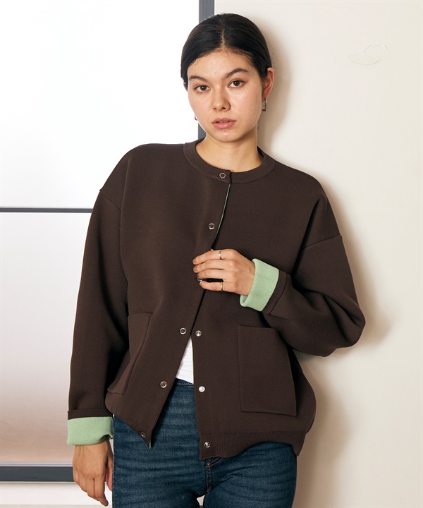 RIKKA FEMME リッカファム ニット セーター カーディガン レディース ウォッシャブル 裏配色 スウェット風 RF6F-1302