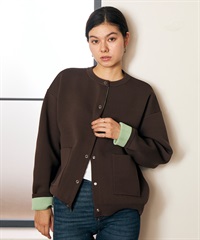 RIKKA FEMME リッカファム ニット セーター カーディガン レディース ウォッシャブル 裏配色 スウェット風 RF6F-1302(BRN-FREE)