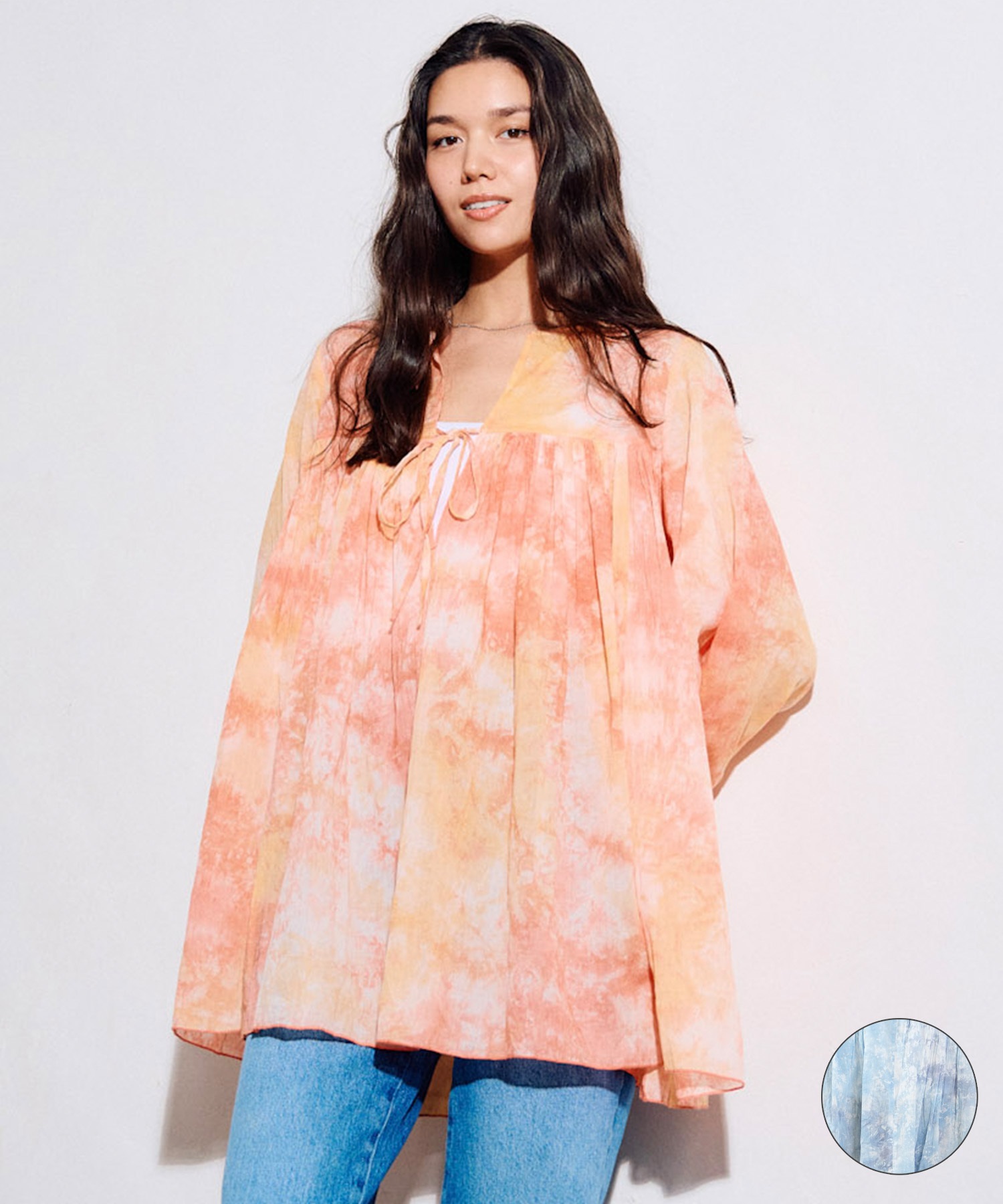 RIKKA FEMME リッカファム ワンピース レディース 長袖 キーネック タイダイ柄 RF6S-1401(BLU-FREE)