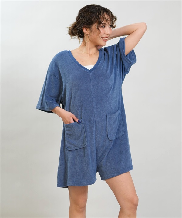 RIKKA FEMME リッカファム オールインワン ロンパース レディース パイル生地 ショート丈 吸水速乾 UVカット RF6S-1406