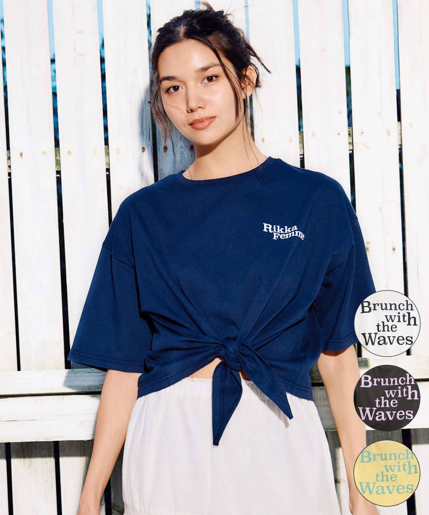 RIKKA FEMME リッカファム 半袖 Tシャツ レディース バックプリント 結びデザイン 吸水速乾 UVカット RF6S-2103(WHT-FREE)