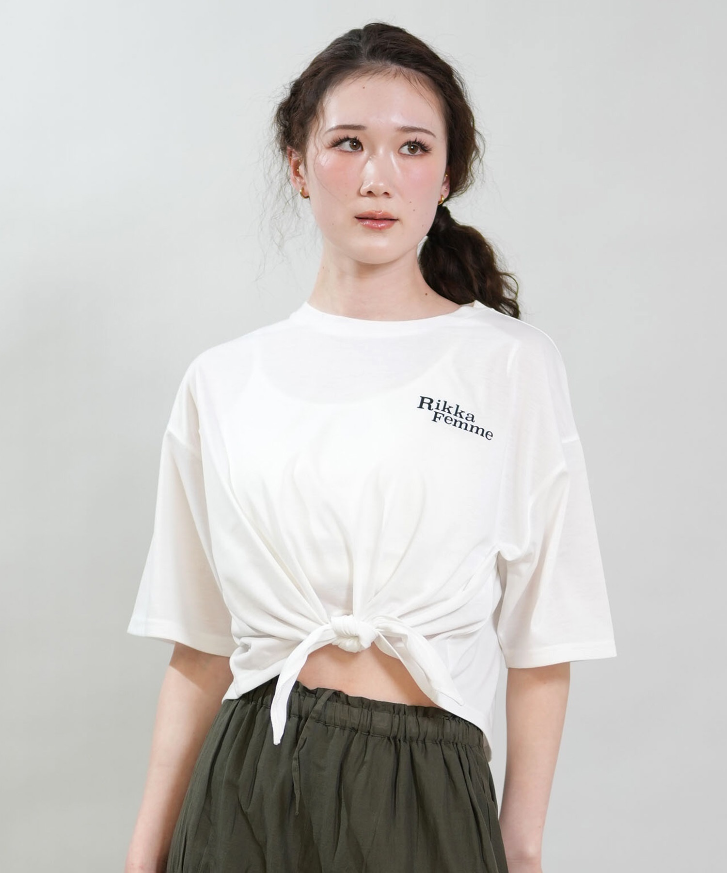 RIKKA FEMME リッカファム 半袖 Tシャツ レディース バックプリント 結びデザイン 吸水速乾 UVカット RF6S-2103(WHT-FREE)