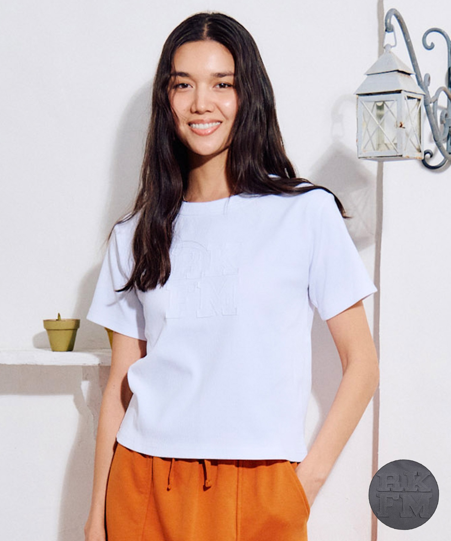 RIKKA FEMME リッカファム 半袖 Tシャツ レディース リブ フロント刺繍 RF6S-2104(WHT-SM)
