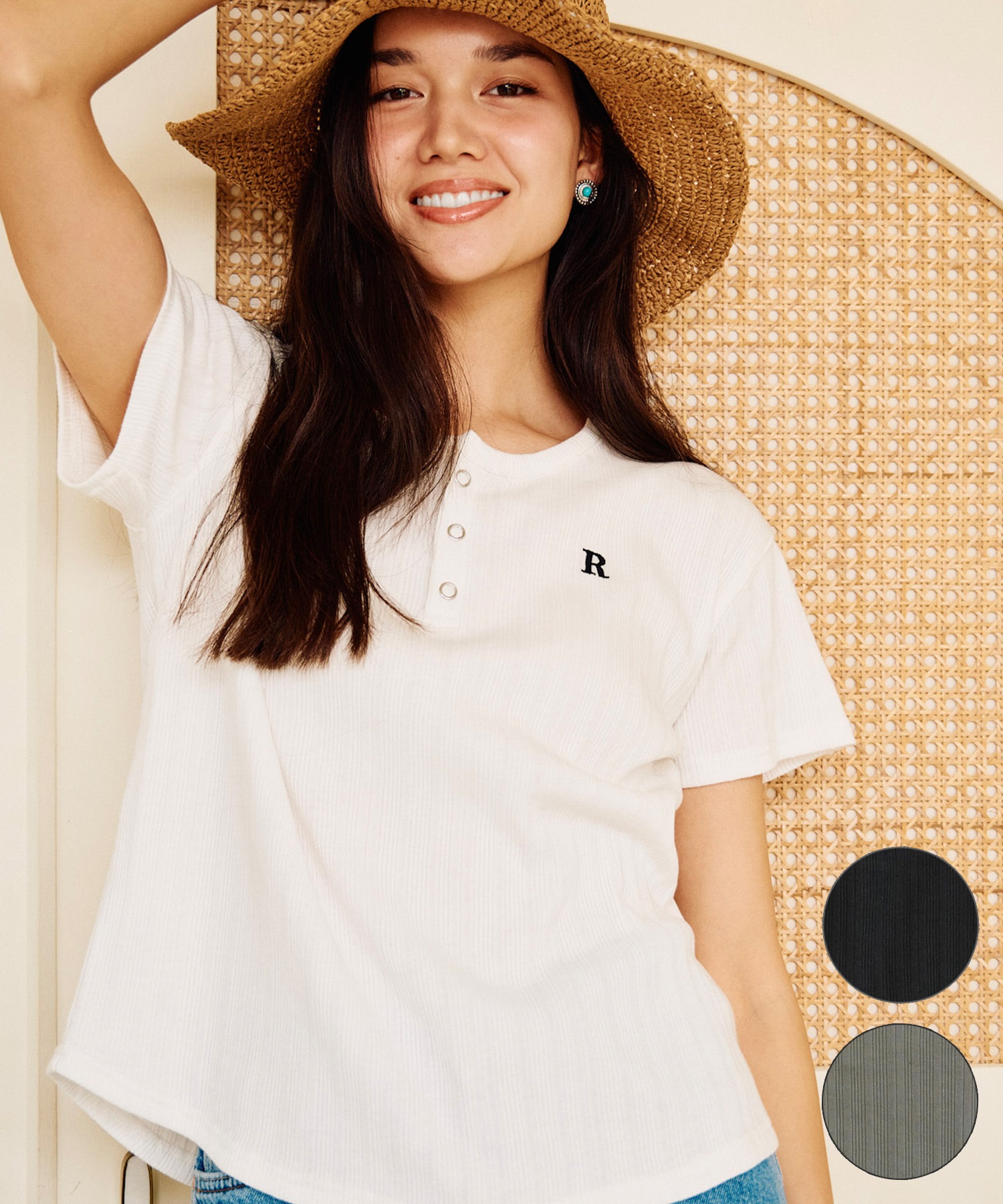 RIKKA FEMME リッカファム 半袖 Tシャツ レディース ヘンリーネック