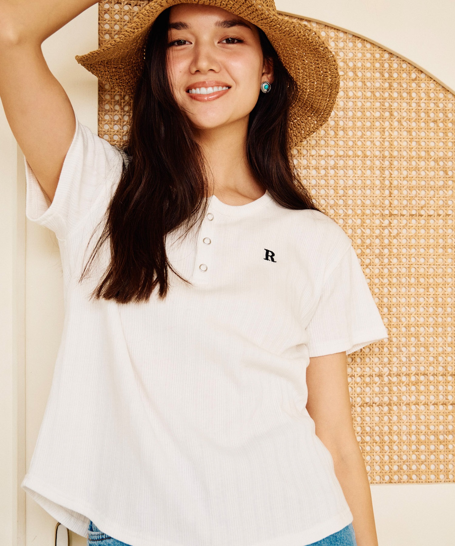 RIKKA FEMME リッカファム 半袖 Tシャツ レディース ヘンリーネック
