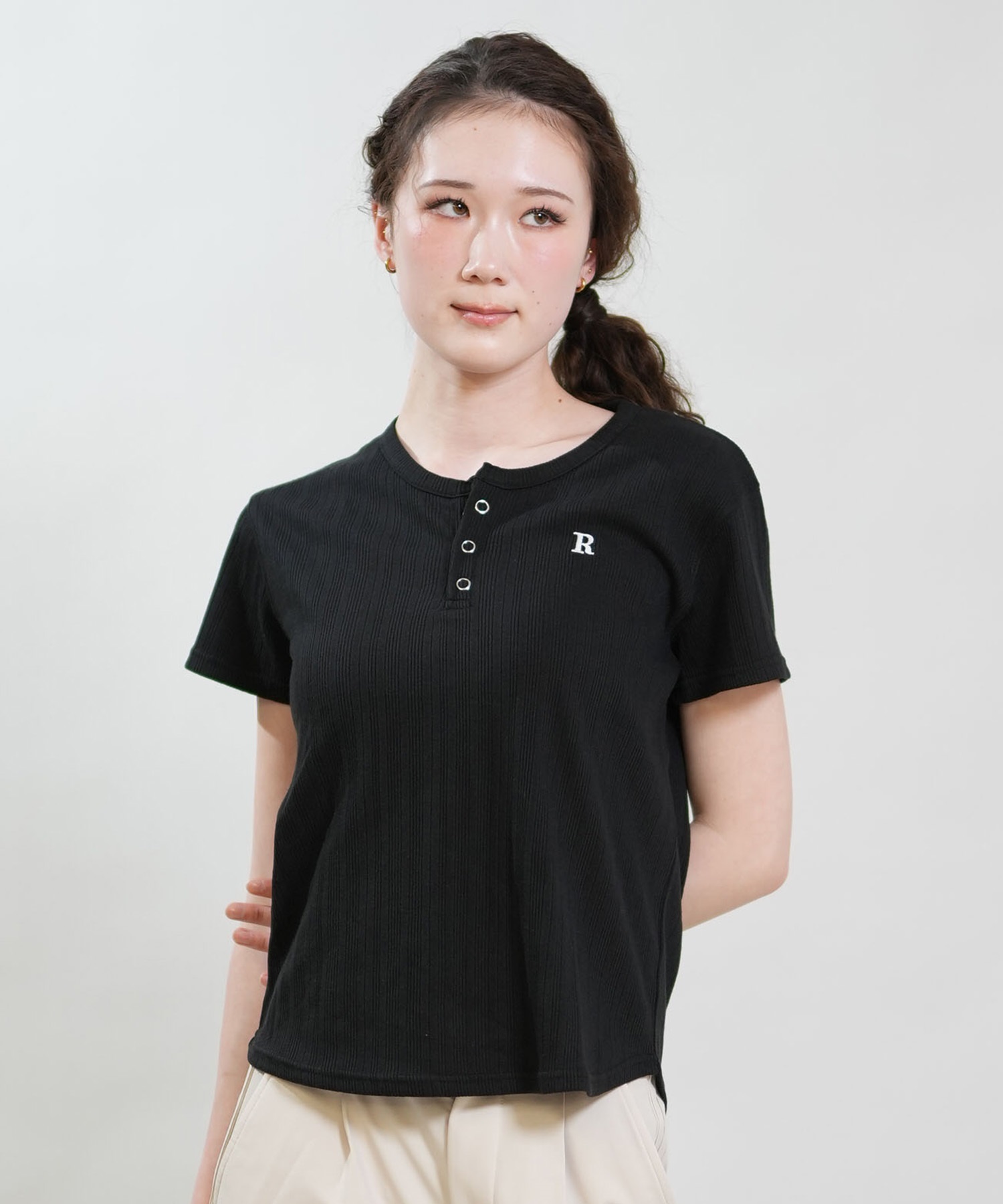 RIKKA FEMME リッカファム 半袖 Tシャツ レディース ヘンリーネック