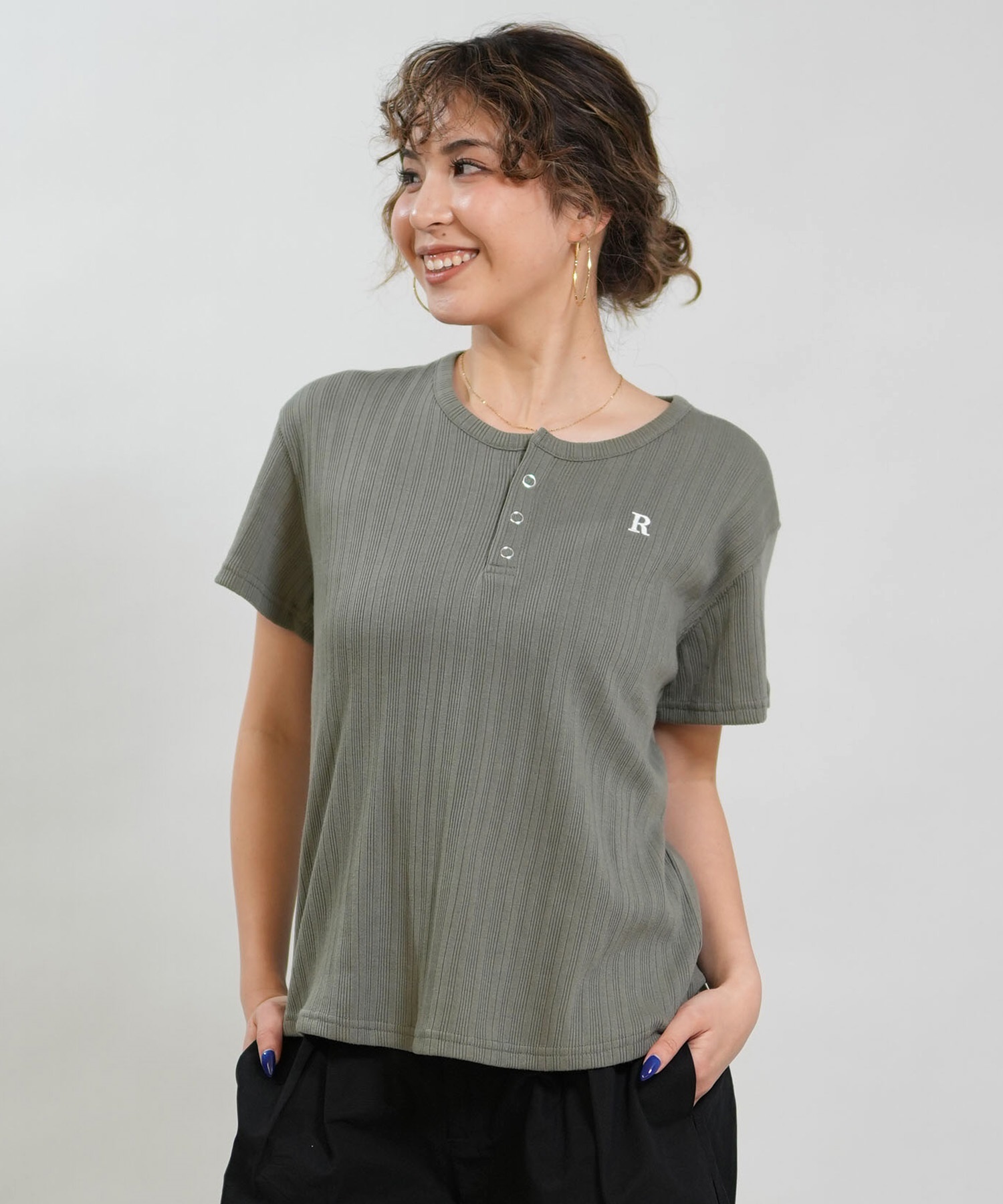 RIKKA FEMME リッカファム 半袖 Tシャツ レディース ヘンリーネック