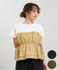 RIKKA FEMME リッカファム 半袖 Tシャツ レディース ドロスト ギャザー ドッキングカットソー RF6S-2106(BEG-FREE)
