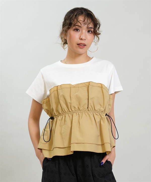 RIKKA FEMME リッカファム 半袖 Tシャツ レディース ドロスト ギャザー ドッキングカットソー RF6S-2106