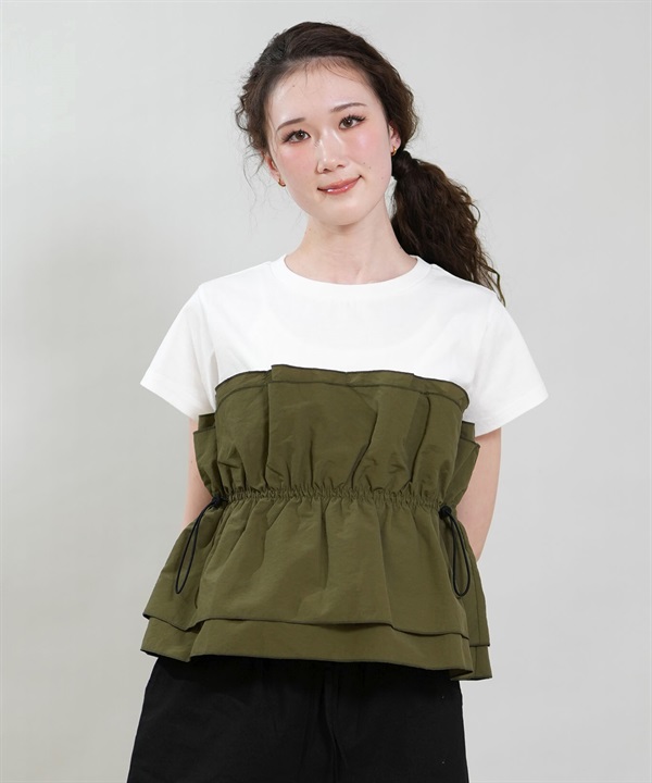 RIKKA FEMME リッカファム 半袖 Tシャツ レディース ドロスト ギャザー ドッキングカットソー RF6S-2106