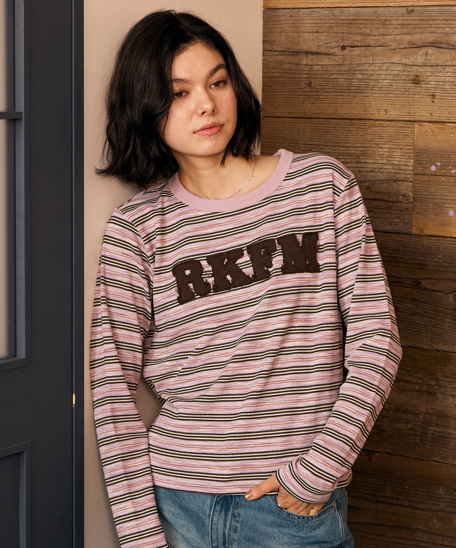 RIKKA FEMME リッカファム 長袖 Tシャツ ロンT レディース ロゴ刺繍 ボーダー柄 RF6F-2204(PUR-SM)