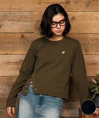 RIKKA FEMME リッカファム 長袖 Tシャツ ロンT レディース ワンポイント ロゴ リングドットボタン RF6F-2201(BLK-SM)
