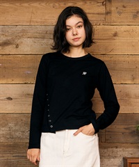 RIKKA FEMME リッカファム 長袖 Tシャツ ロンT レディース ワンポイント ロゴ リングドットボタン RF6F-2201(BLK-SM)