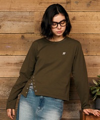 RIKKA FEMME リッカファム 長袖 Tシャツ ロンT レディース ワンポイント ロゴ リングドットボタン RF6F-2201(KHA-SM)