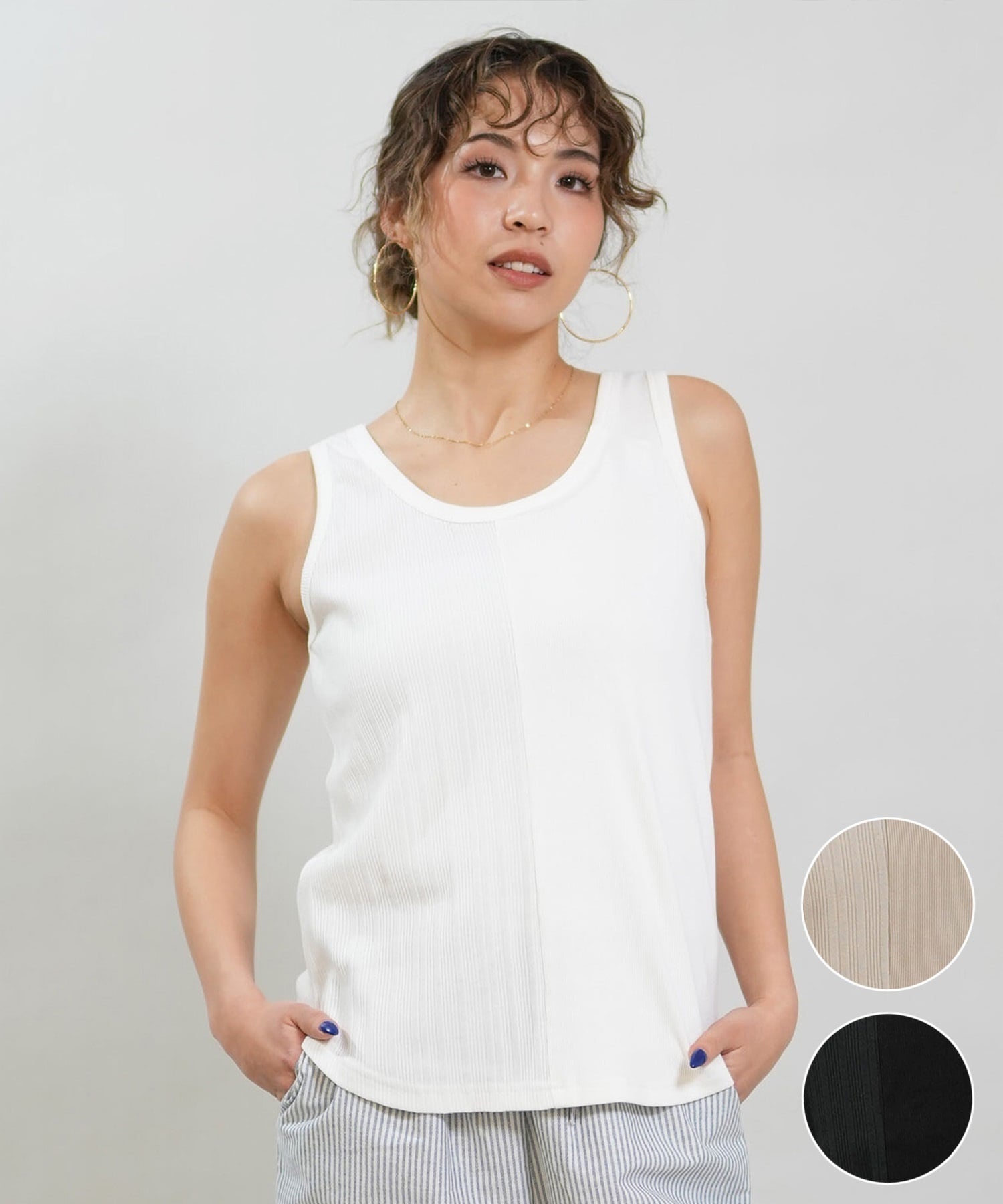 RIKKA FEMME リッカファム タンクトップ レディース リブ 切り替え RF6S-2302(BEG-FREE)