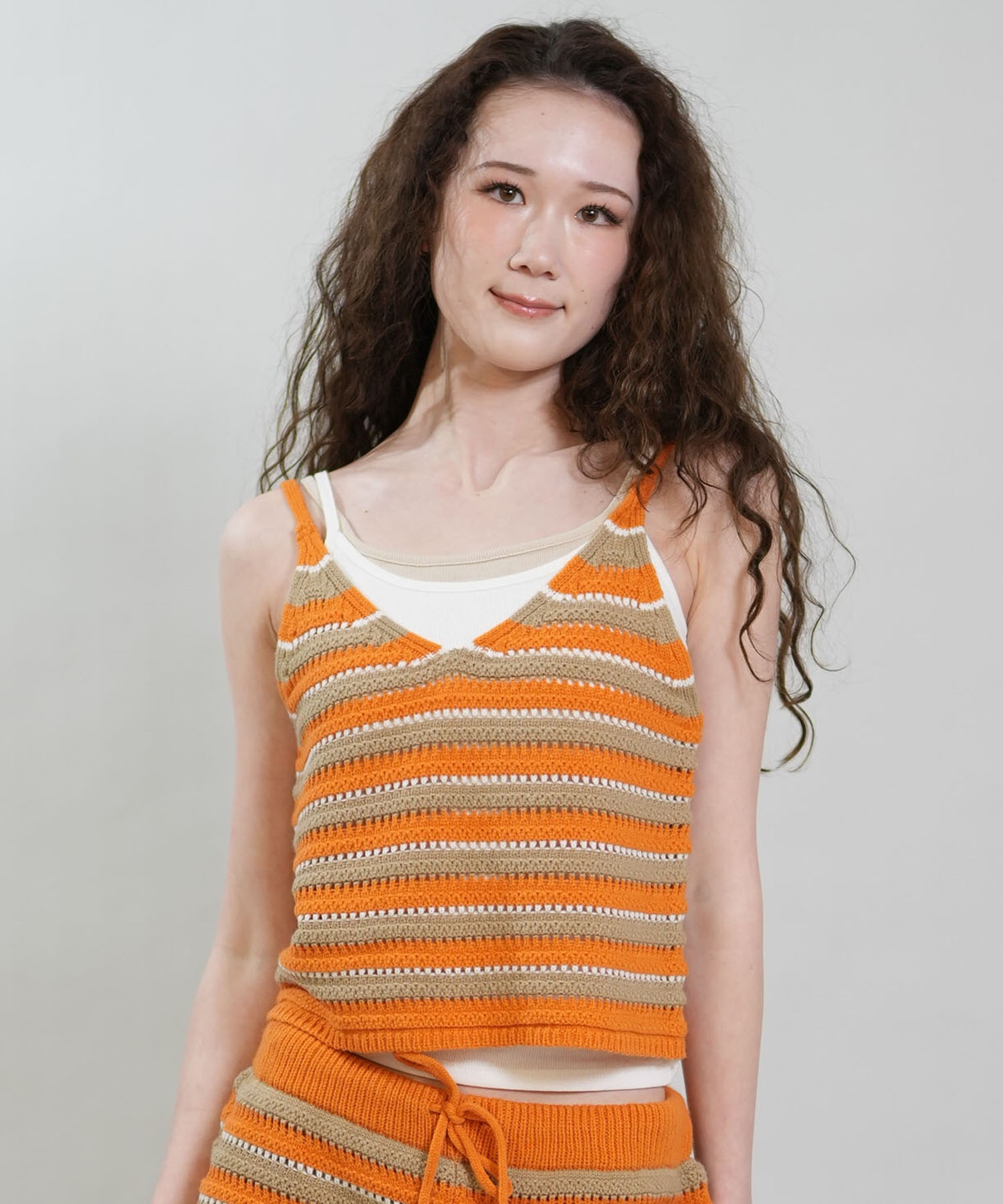 RIKKA FEMME リッカファム キャミソール レディース ニットキャミ ボーダー かぎ針編み セットアップ対応 RF6S-2303(ORG-FREE)