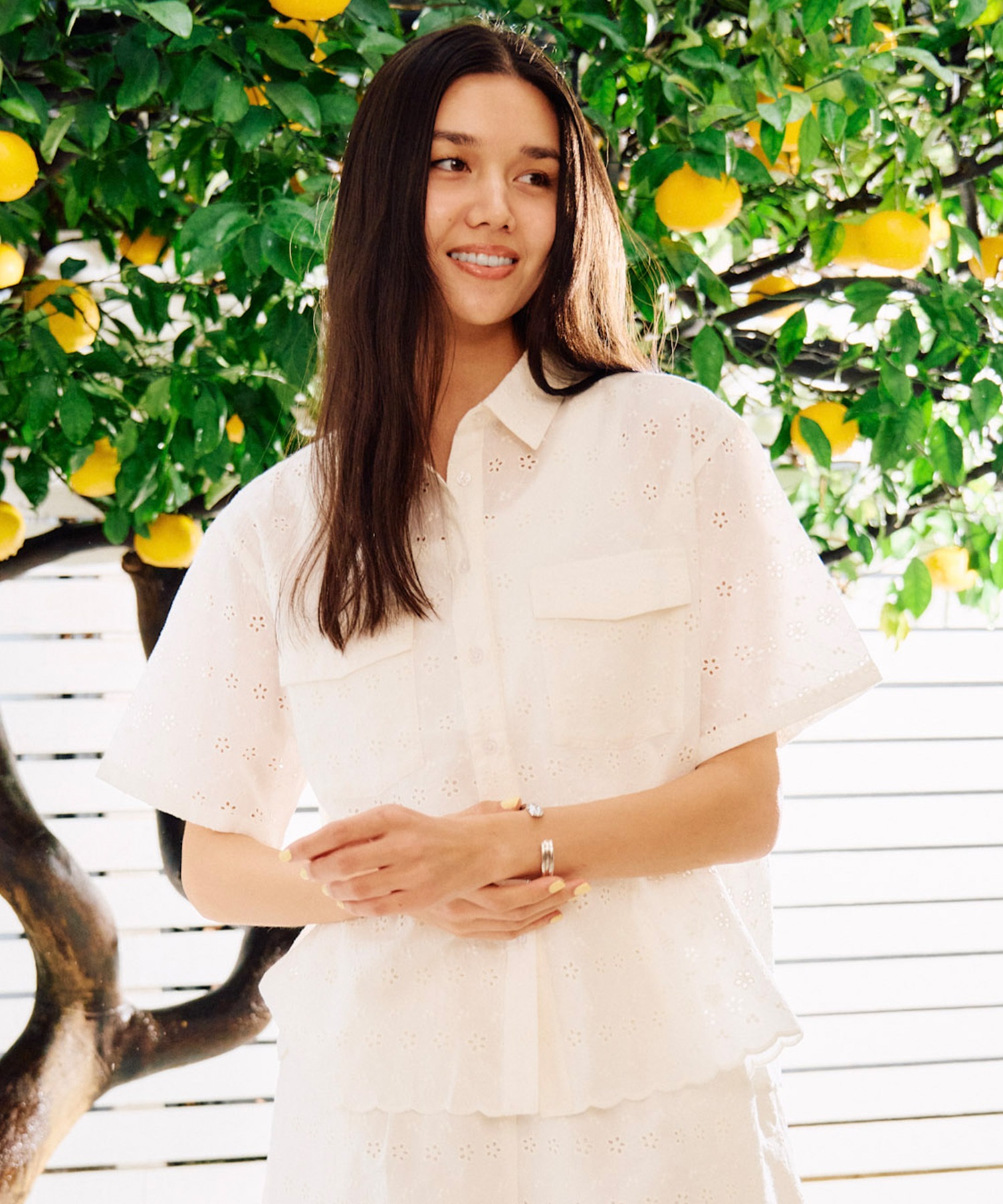 RIKKA FEMME リッカファム 半袖 シャツ レディース レース刺繍 セットアップ対応 RF6S-2401(WHT-FREE)