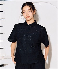 RIKKA FEMME リッカファム 半袖 シャツ レディース レース刺繍 セットアップ対応 RF6S-2401(BLK-FREE)