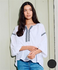 RIKKA FEMME リッカファム 長袖 シャツ レディース ブラウス 刺繍 キーネック RF6S-2601(WHT-FREE)