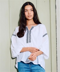 RIKKA FEMME リッカファム 長袖 シャツ レディース ブラウス 刺繍 キーネック RF6S-2601(WHT-FREE)