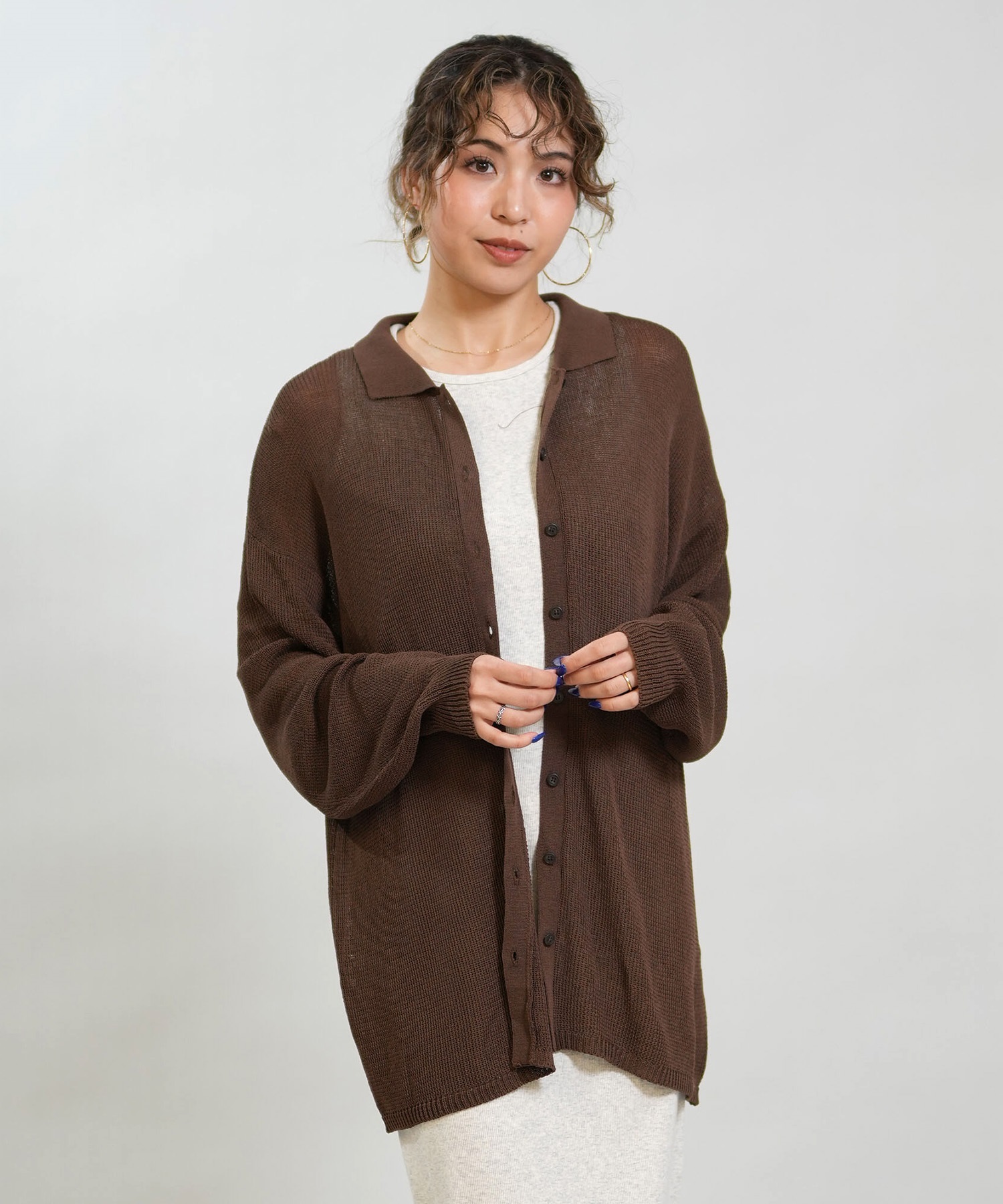 RIKKA FEMME リッカファム 長袖 ポロシャツ レディース ニット シアー RF6S-2701(BRN-FREE)