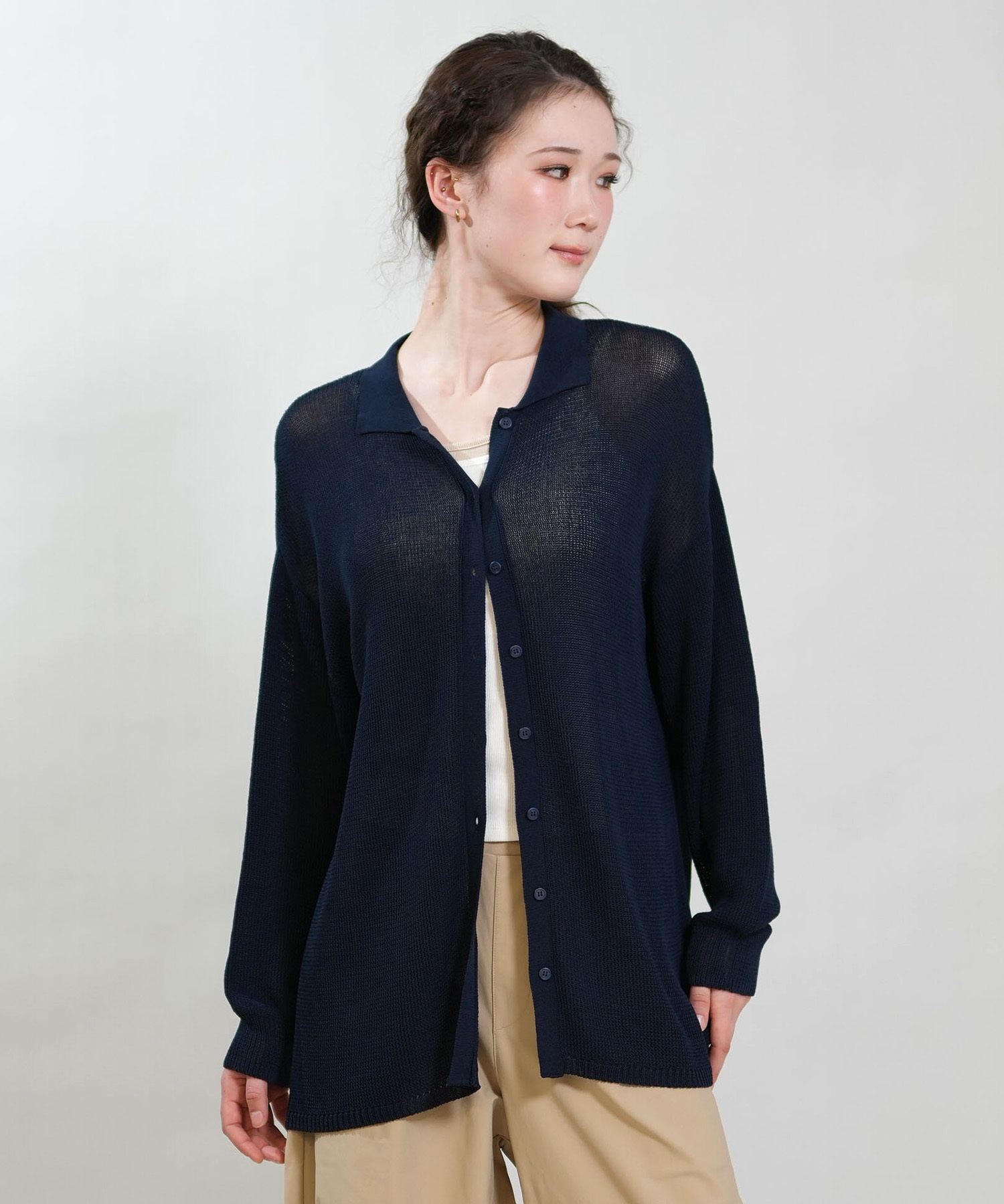 RIKKA FEMME リッカファム 長袖 ポロシャツ レディース ニット シアー RF6S-2701(NVY-FREE)