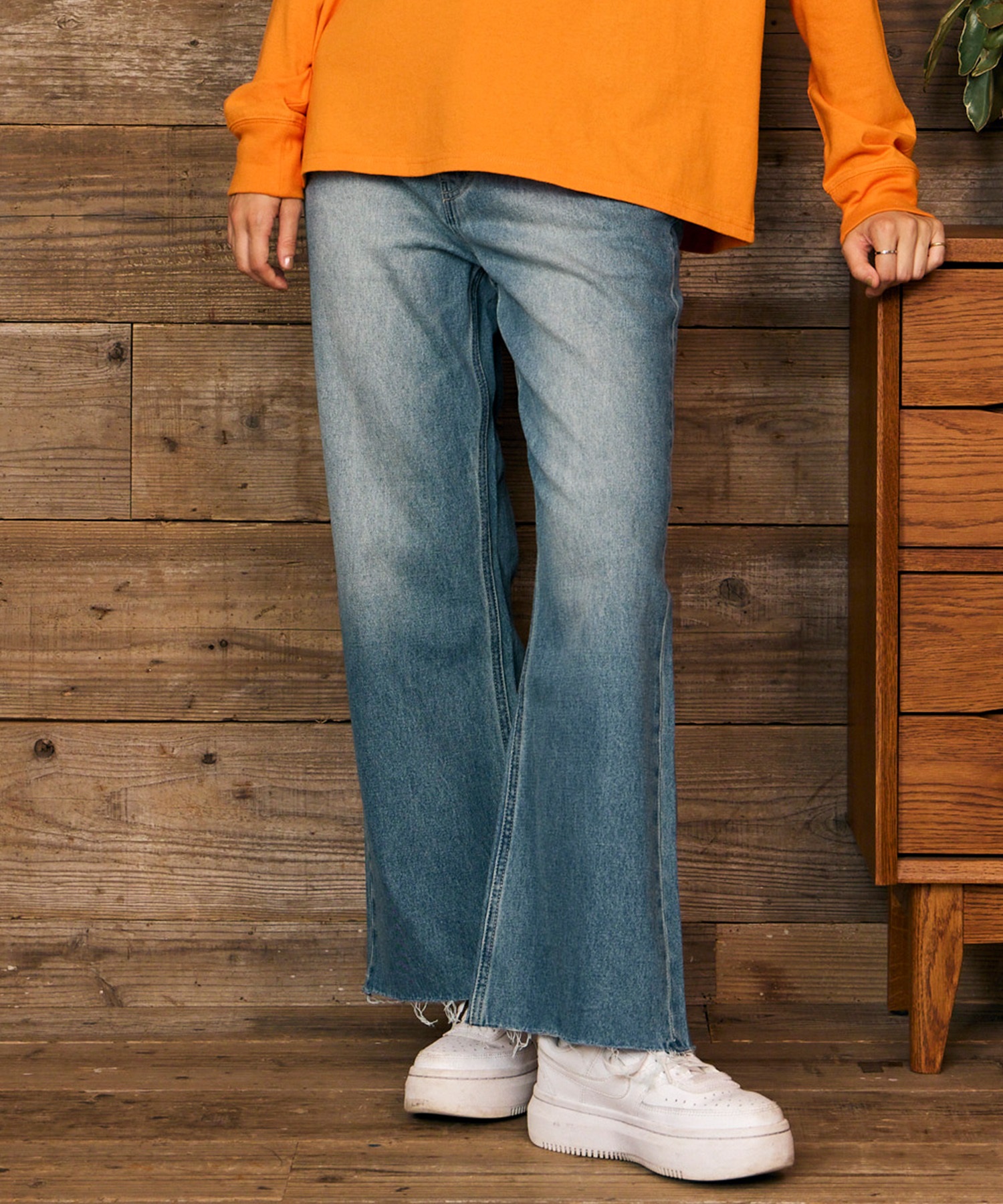 RIKKA FEMME リッカファム ロングパンツ レディース デニム パンツ Gパン フリンジフレアデニム RF6F-3102(BLU-SM)