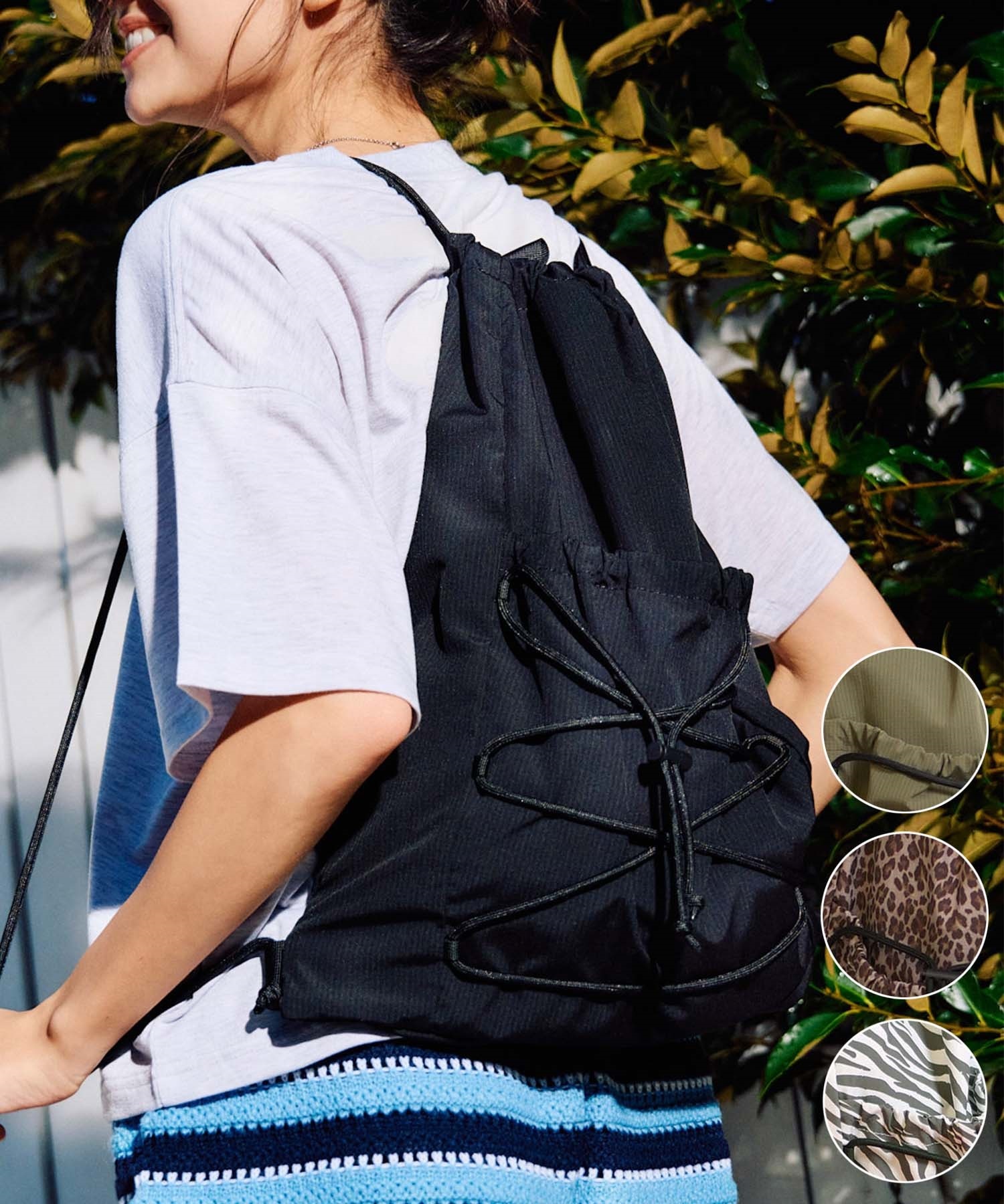 RIKKA FEMME リッカファム ナップサック アニマル柄 ドローコードナップサック RFA6S-0101(BLK-FREE)