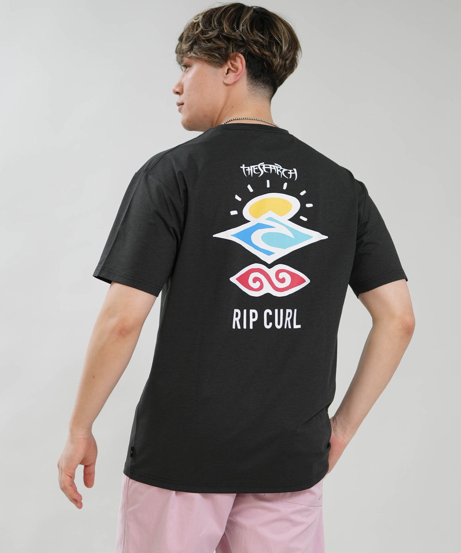 RIP CURL リップカール 半袖 Tシャツ メンズ UVカット SEARCH ICON RASH RCM6S-4303(BLK-M)