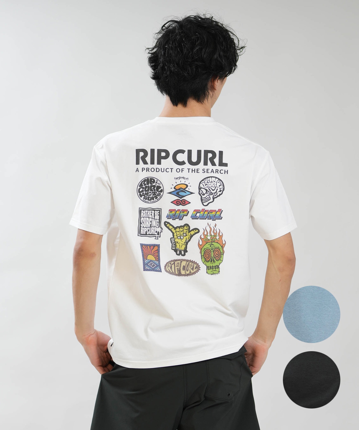 RIP CURL リップカール 半袖 Tシャツ メンズ UVカット STICKER ICON RASH RCM6S-4306(BLK-M)