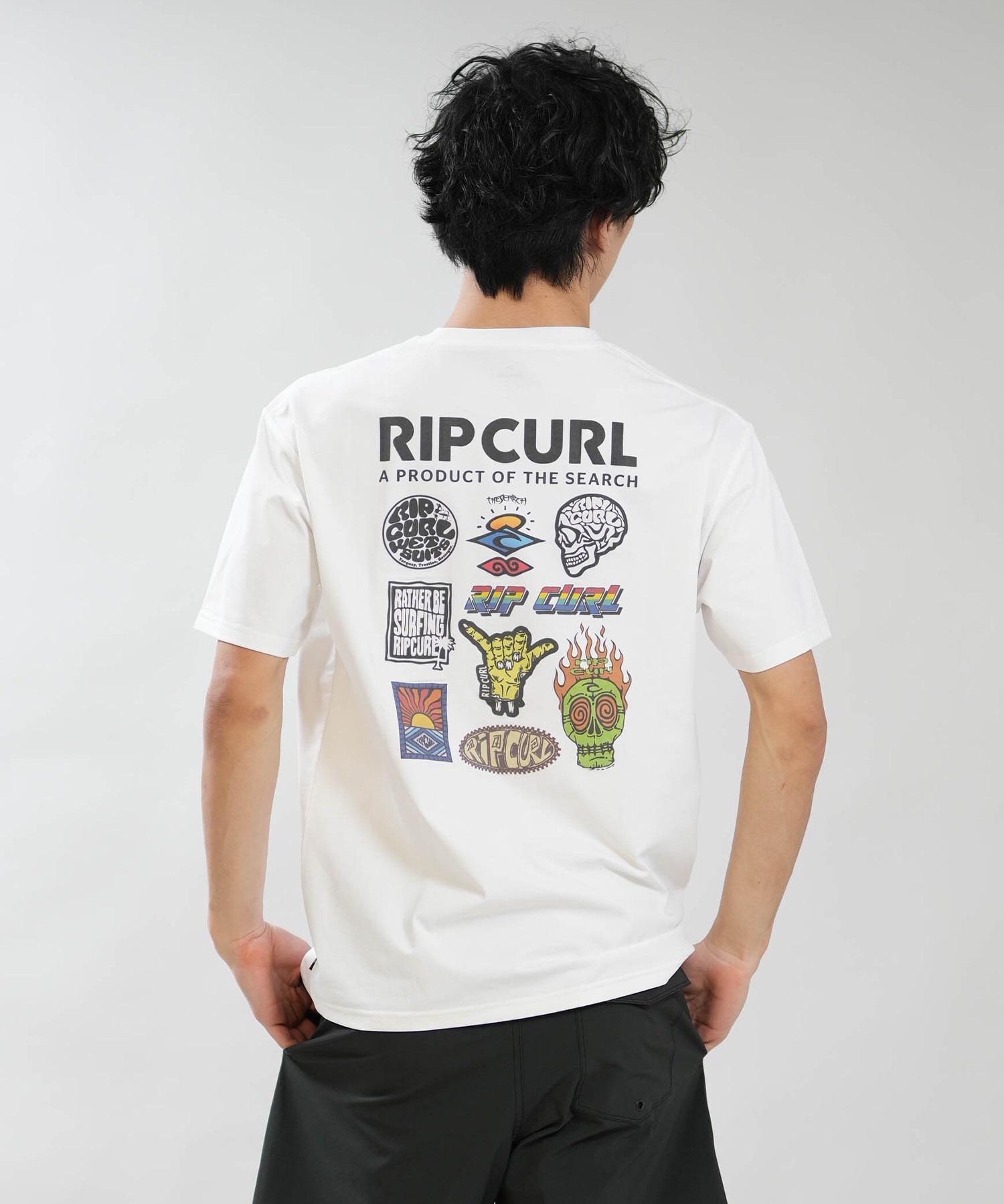 RIP CURL リップカール 半袖 Tシャツ メンズ UVカット STICKER ICON RASH RCM6S-4306(WHT-M)