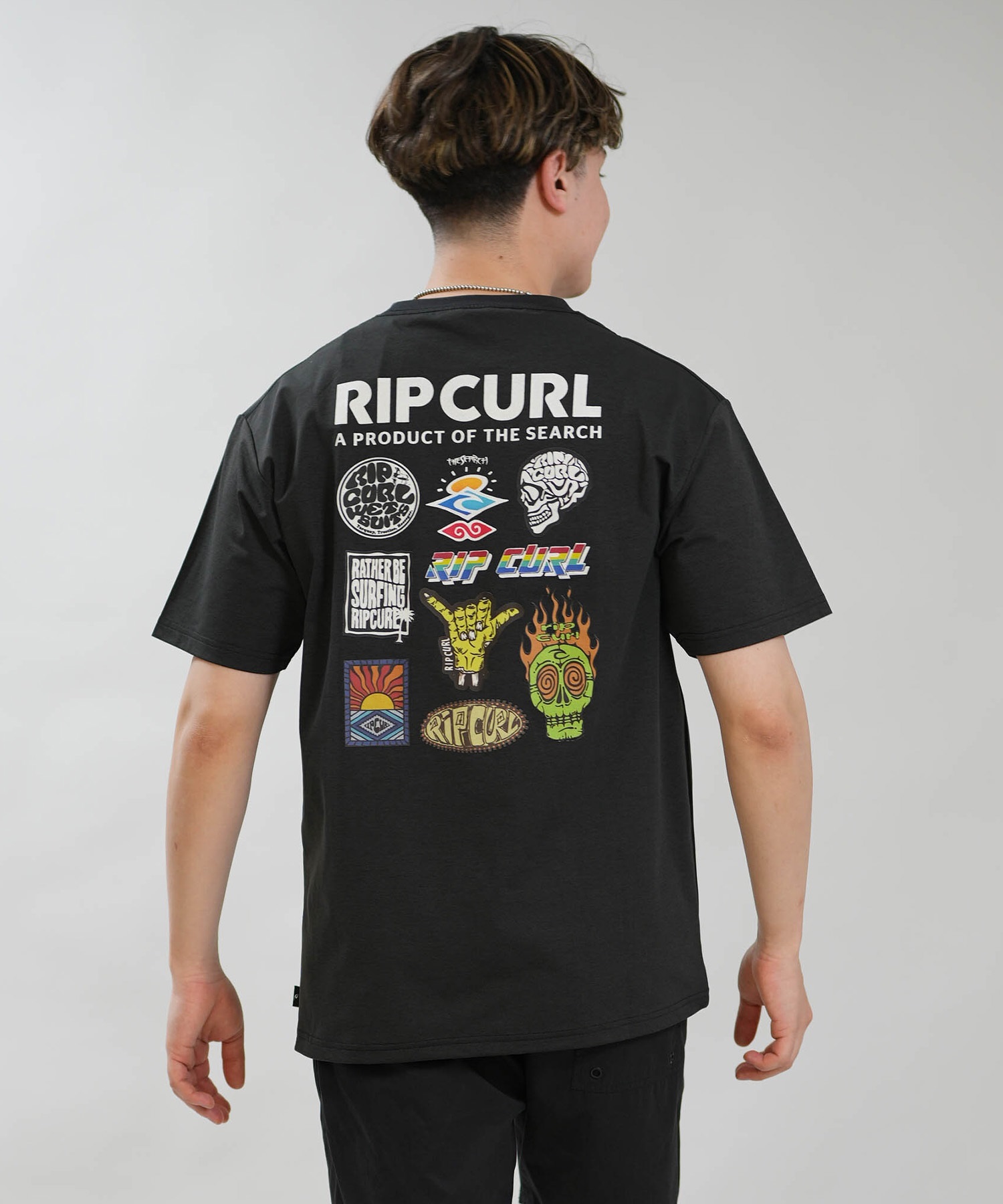 RIP CURL リップカール 半袖 Tシャツ メンズ UVカット STICKER ICON RASH RCM6S-4306(BLK-M)