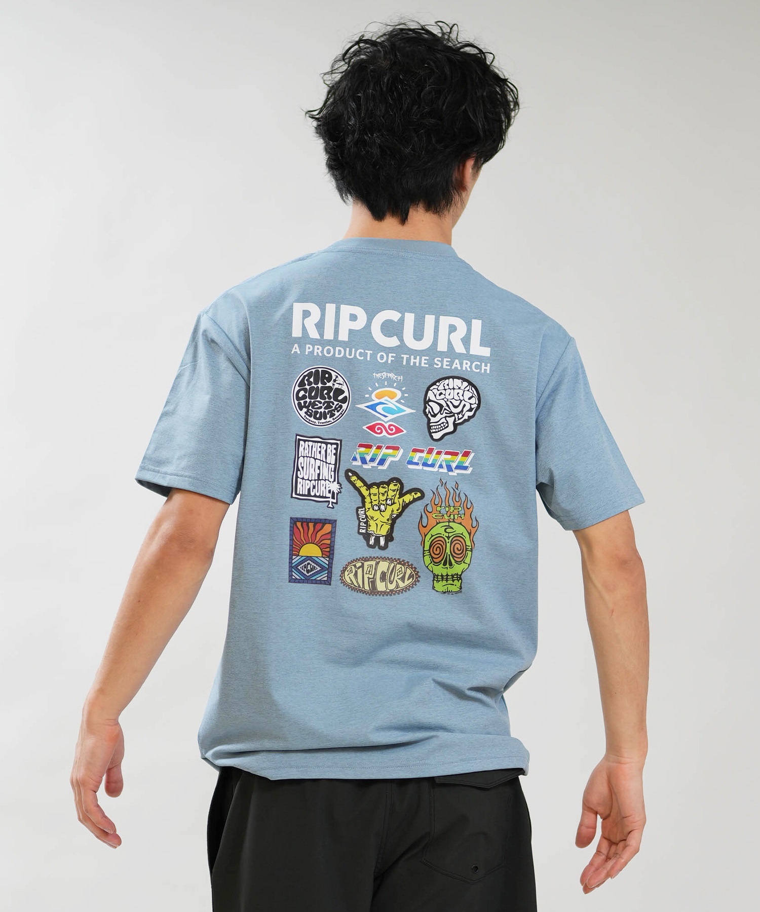 RIP CURL リップカール 半袖 Tシャツ メンズ UVカット STICKER ICON RASH RCM6S-4306(CYN-M)