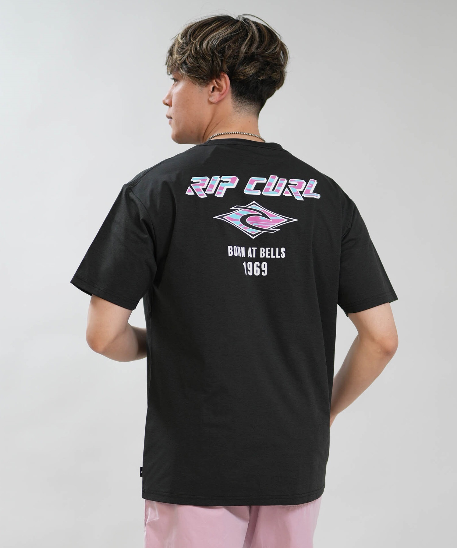 RIP CURL リップカール 半袖 Tシャツ メンズ バックプリント BORN AT BELLS RASH RCM6S-4307(BLK-M)