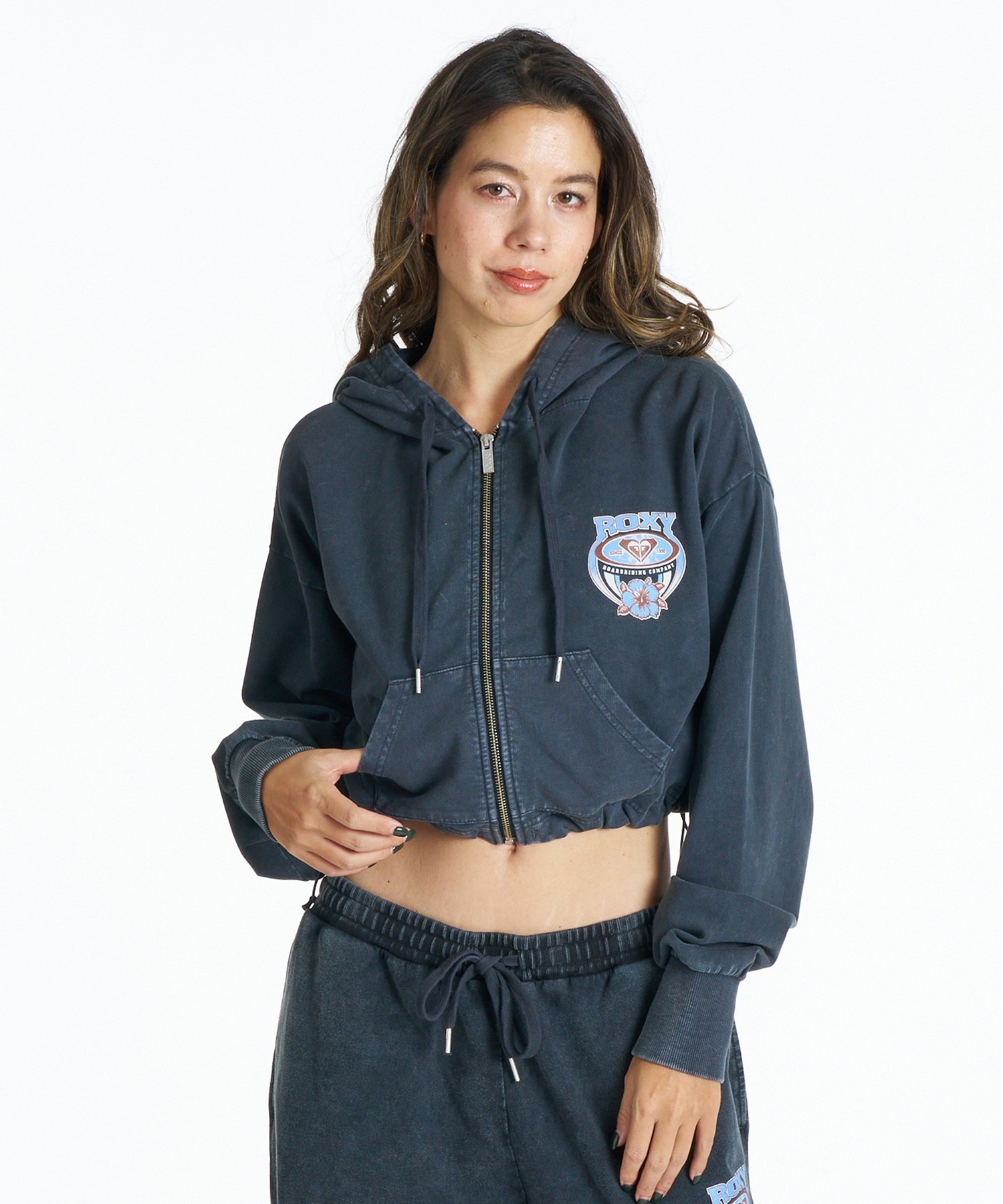 ROXY ロキシー ジップアップ パーカー レディース クロップド丈 裏毛
