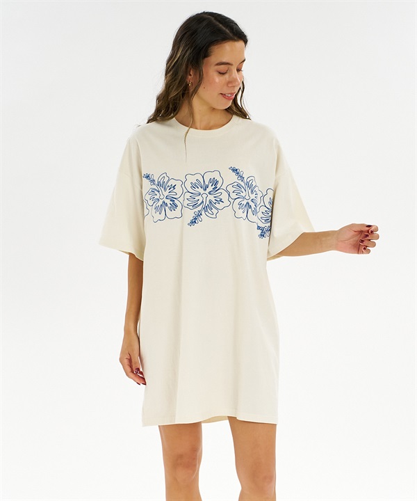 ROXY ロキシー ワンピース レディース 半袖 Tシャツワンピ ハイビスカス 刺しゅう BREAK LINE DRESS RDR262639M
