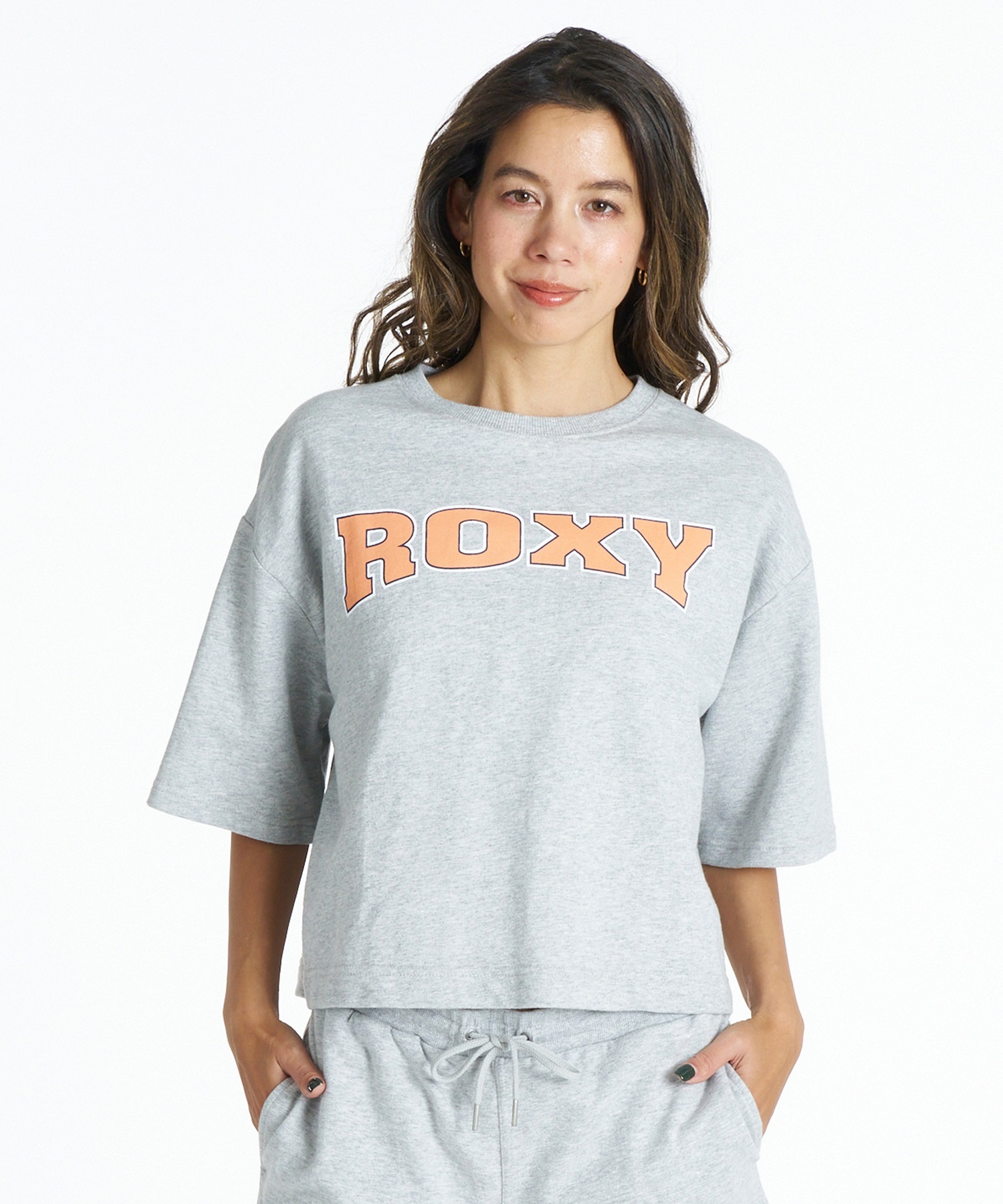 ROXY ロキシー 半袖 Tシャツ レディース クロップド丈 カレッジロゴ