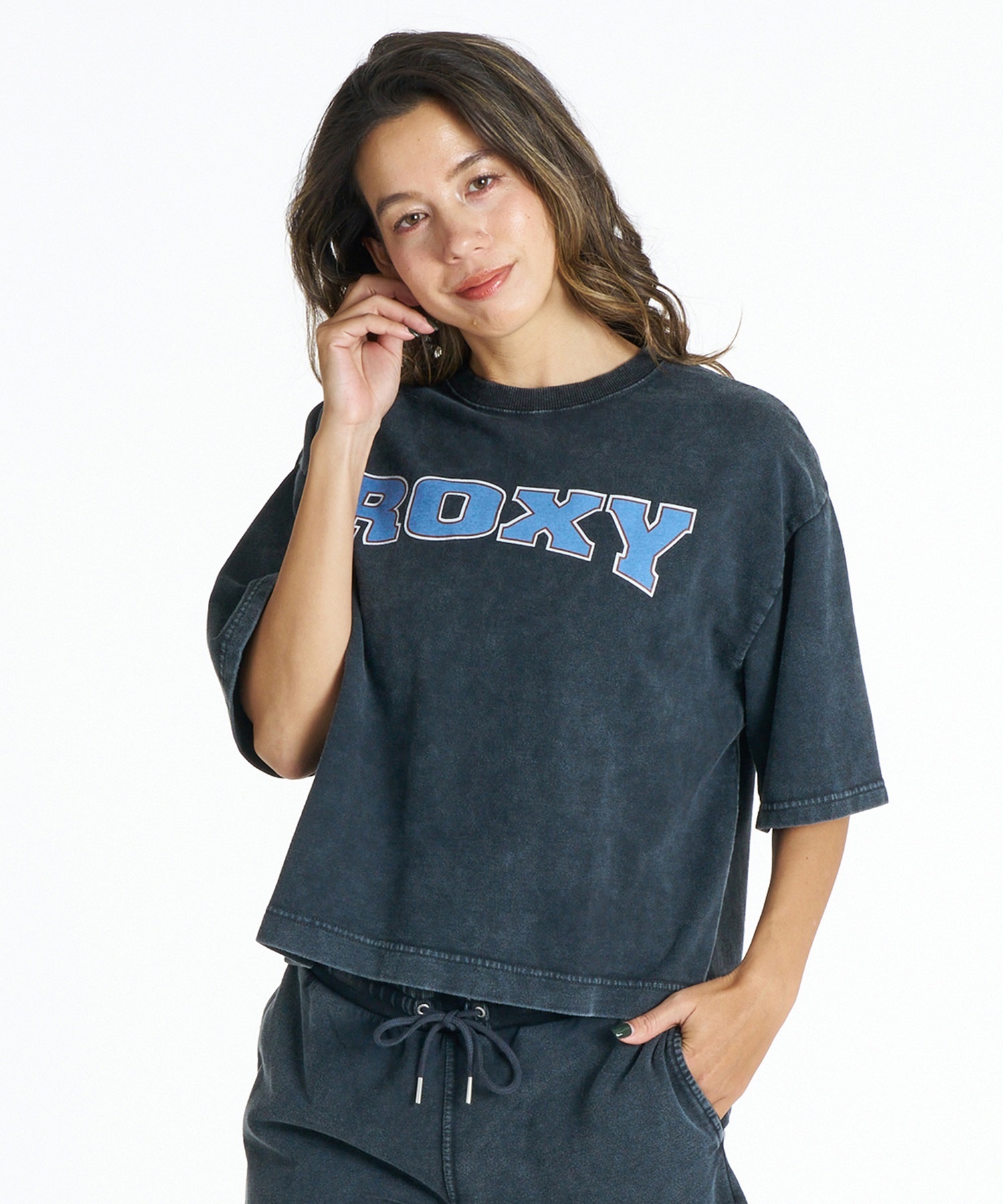 ROXY ロキシー 半袖 Tシャツ レディース クロップド丈 カレッジロゴ