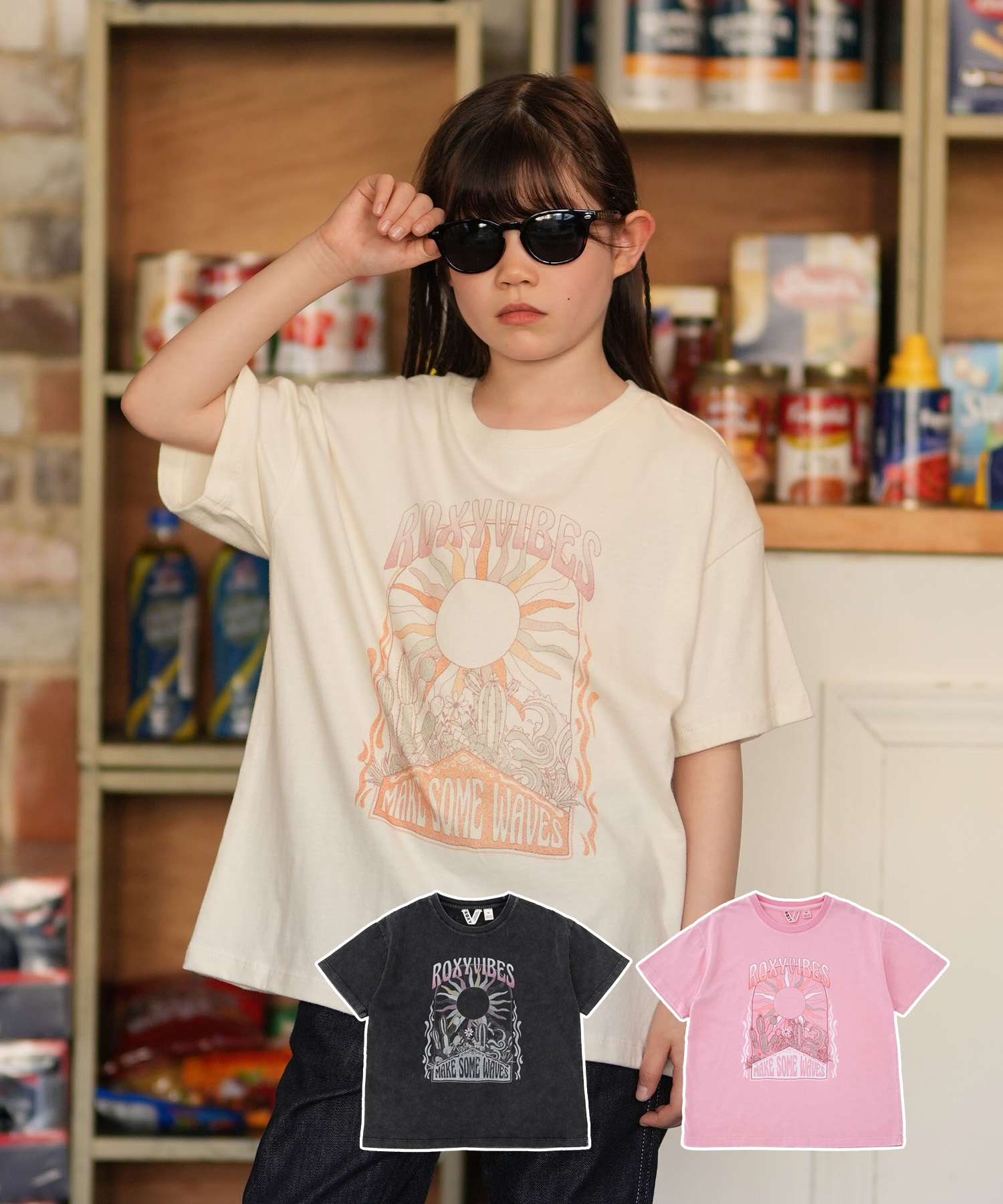 ROXY ロキシー 半袖 Tシャツ キッズ ジュニア 子供 オーバーサイズ MINI ROXY VIBES TST261116(BBK-130cm)